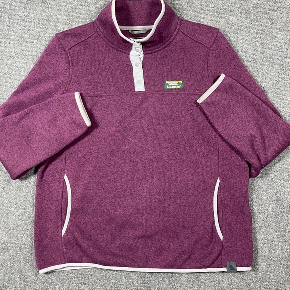 L.L. Bean Sweater Snap Placket Purple Fleece Pullover Jacket Petite Large 0934 - Picture 3 of 7